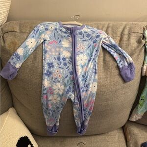 LITTLE SLEEPIES Floral Baby Onesie with Purple Accents